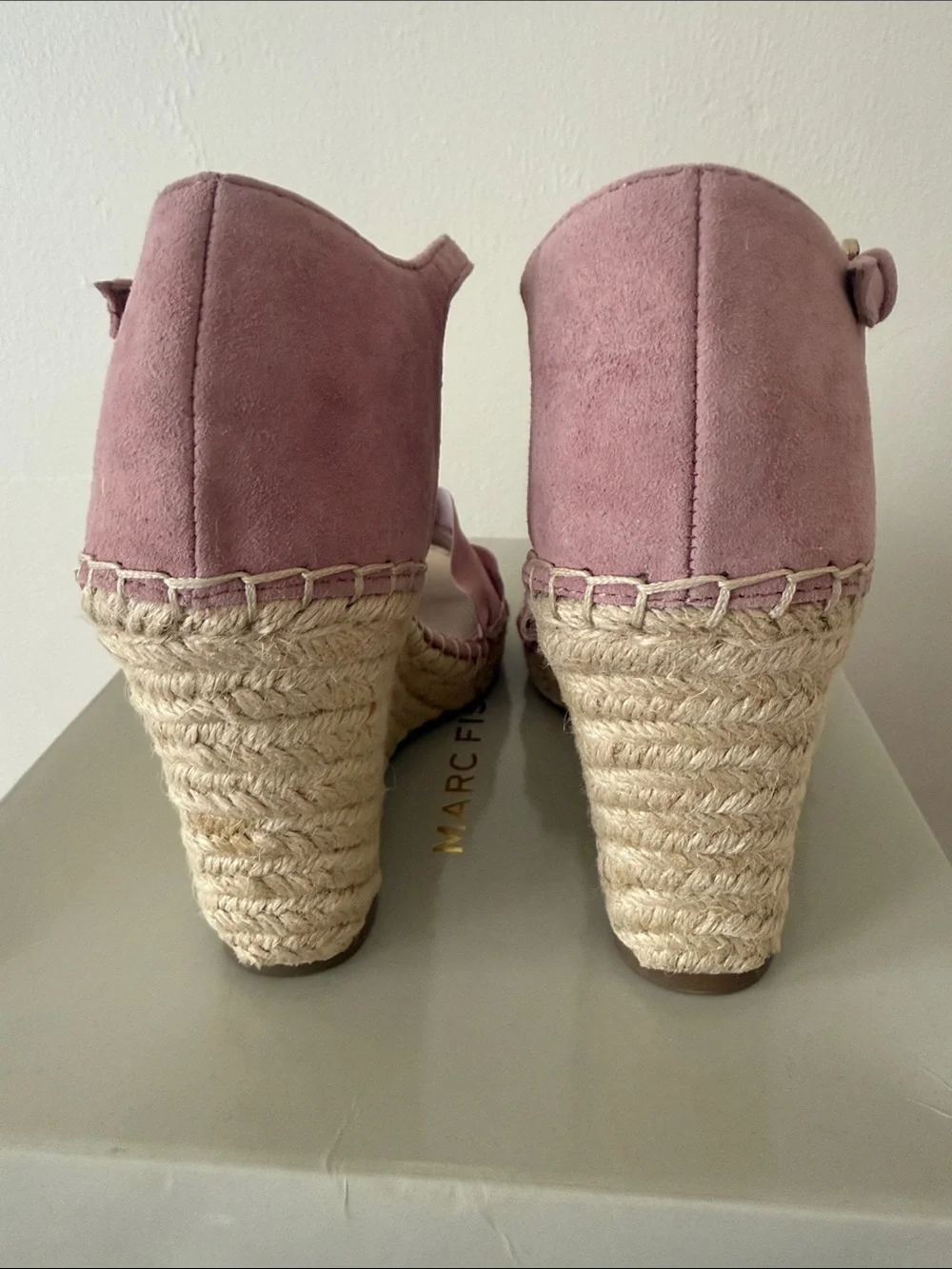 Marc Fisher Pink Suede Ruffle Espadrille Wedge Sandals